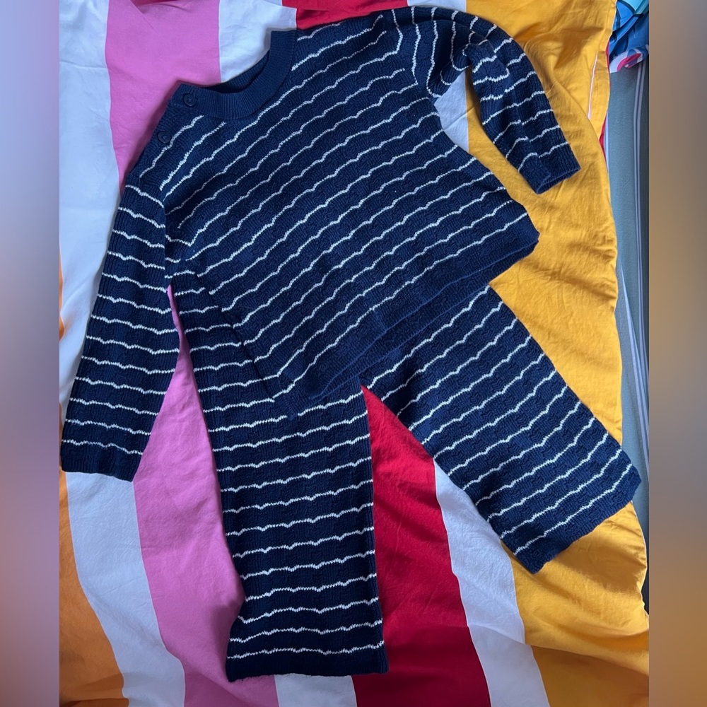 Mango Kids Navy Striped Knit Sweater Pants Matching Set 2-3Y 98cm 3T